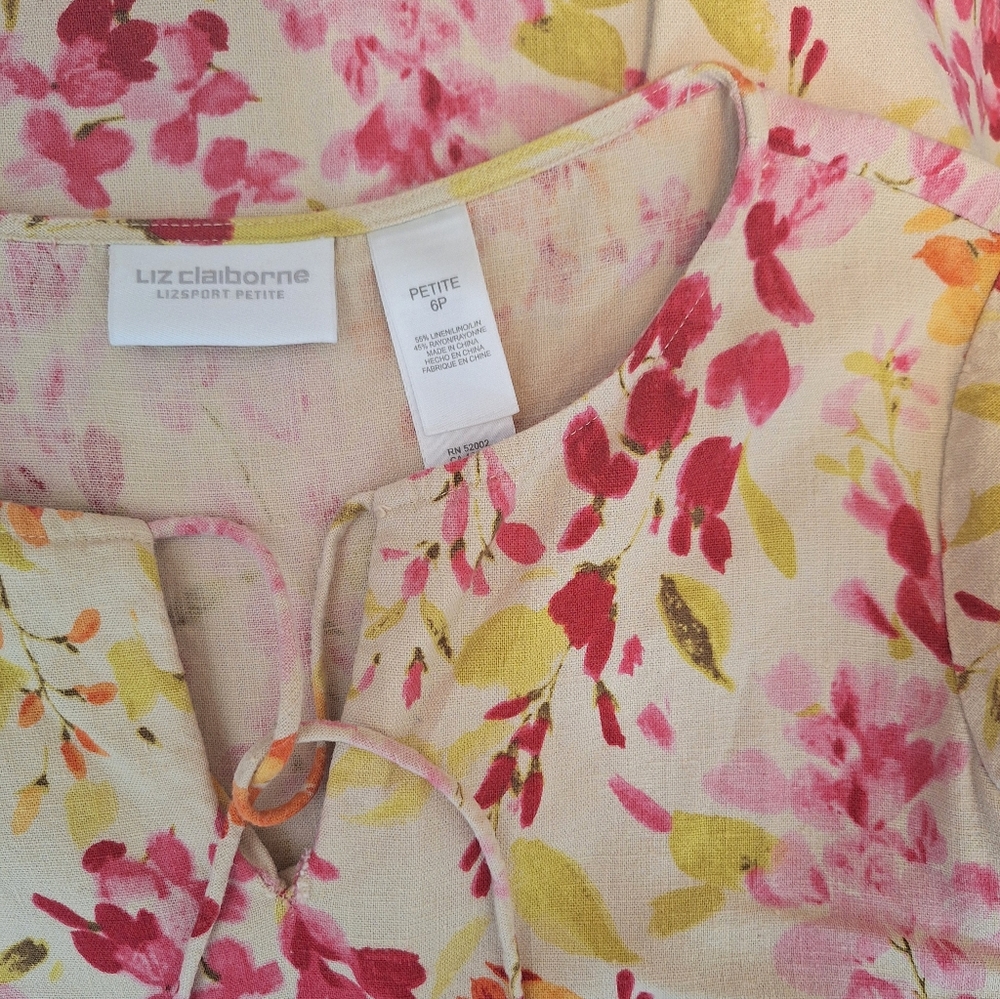 Vintage Liz Claiborne Linen Floral Maxi Dress Sz 6P *X - Picture 7 of 7